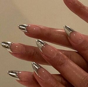 Silver Metallic French Nails